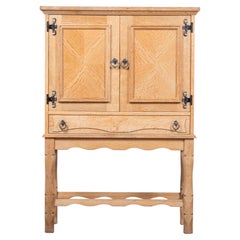 Small Brutalist Oak Cabinet with Brass Handles, Denmark, 1960s