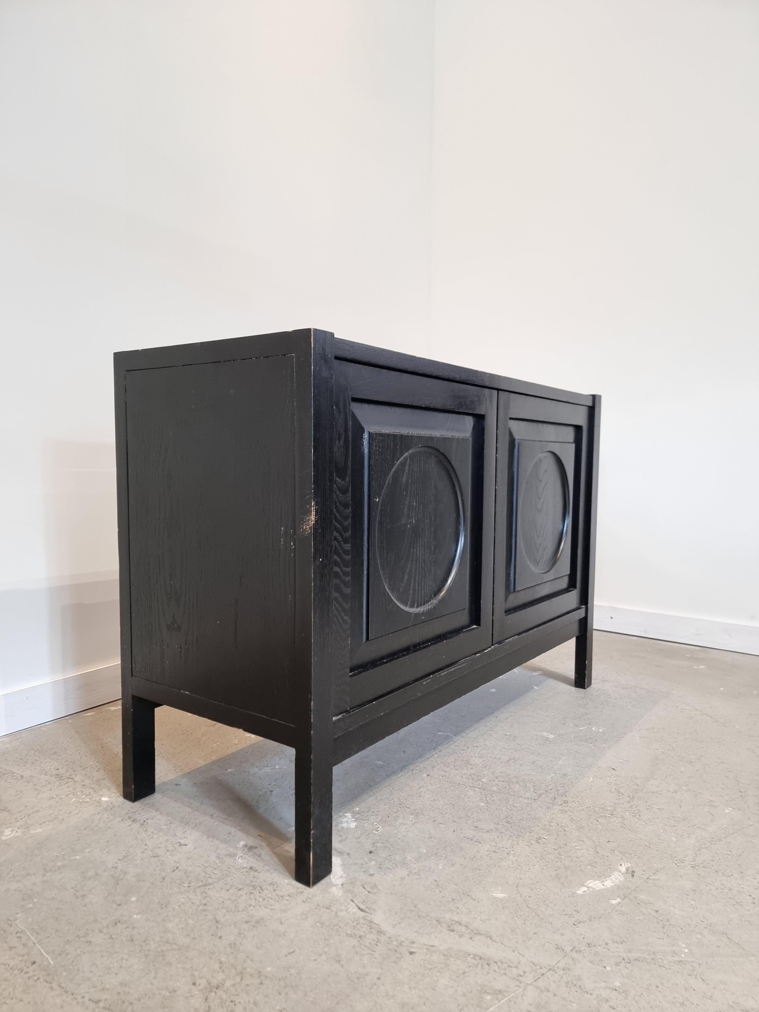 Belgian Small Brutalist Sideboard in Black Oak, 1970s