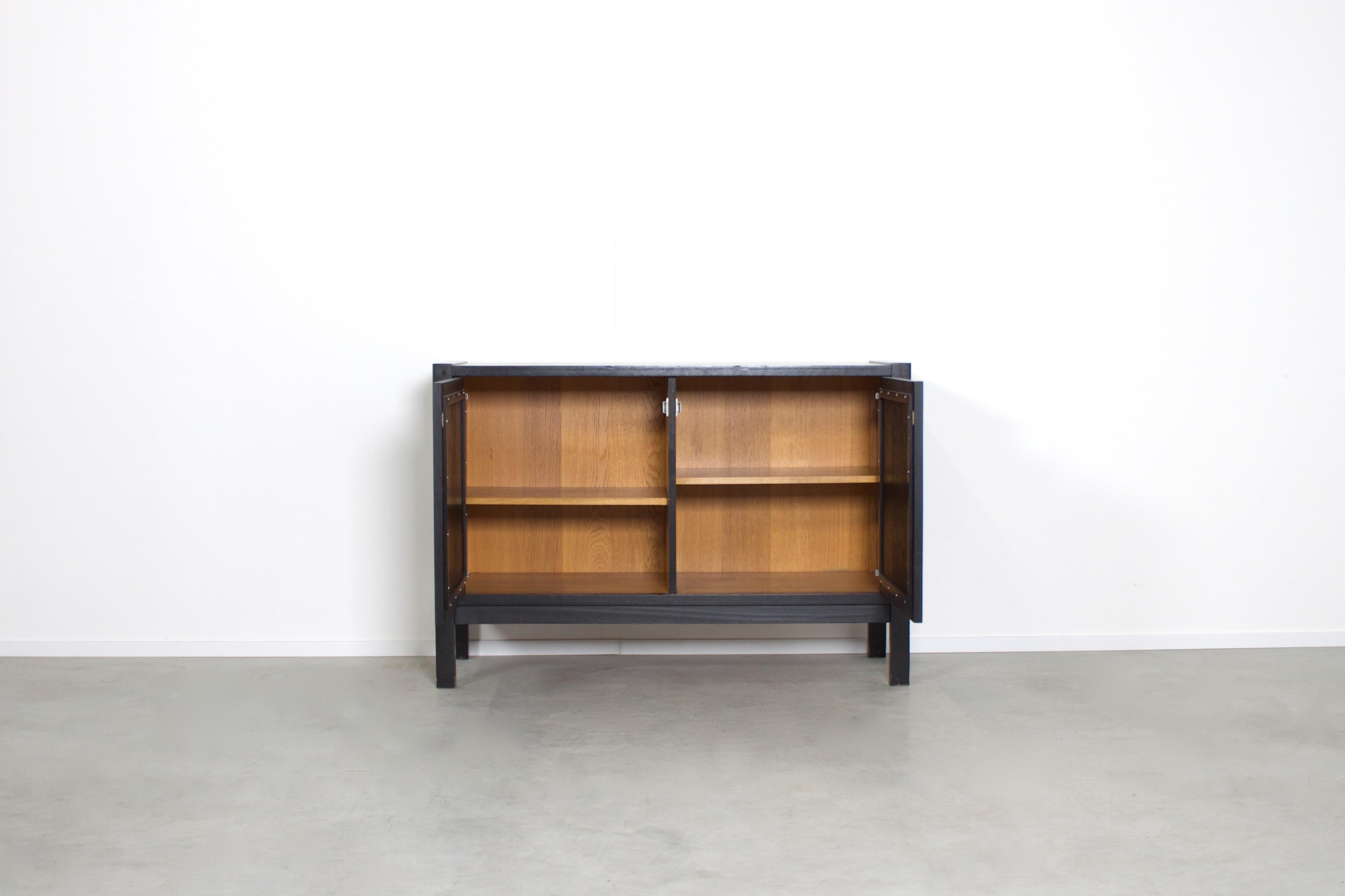 Belgian Small Brutalist Sideboard in Black Oak, Belgium, 1970s