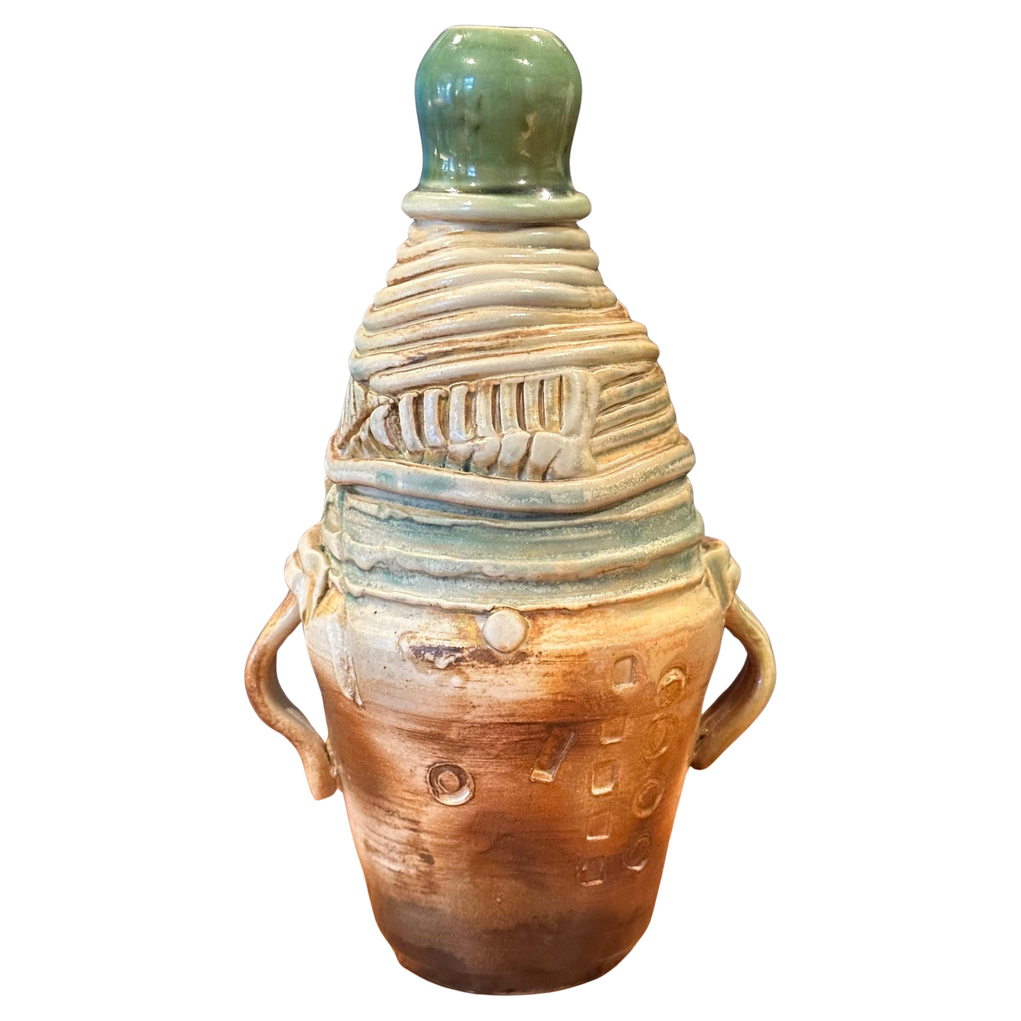 Small Brutalist Studio Pottery Signed Figural Vase For Sale 5