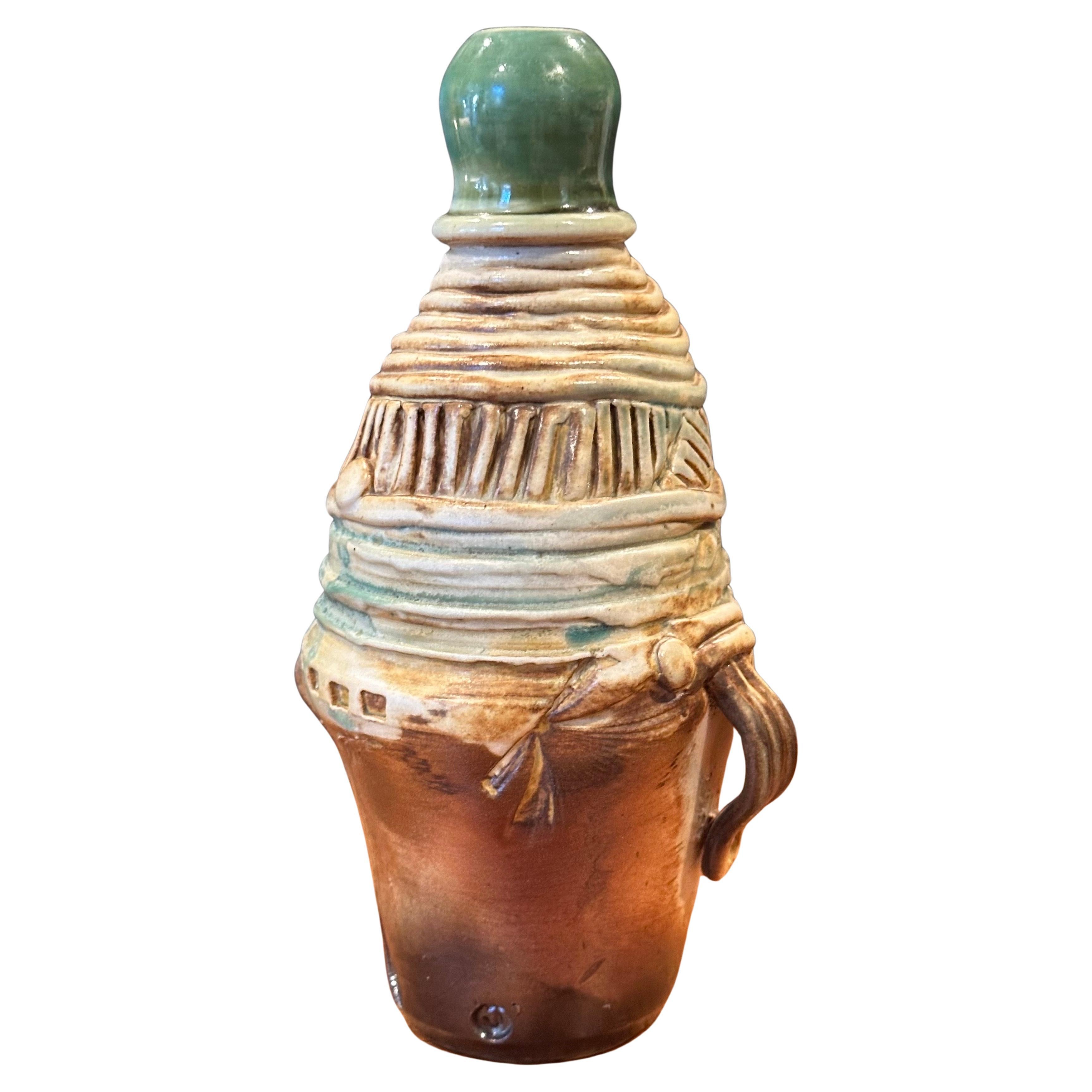 American Small Brutalist Studio Pottery Signed Figural Vase For Sale