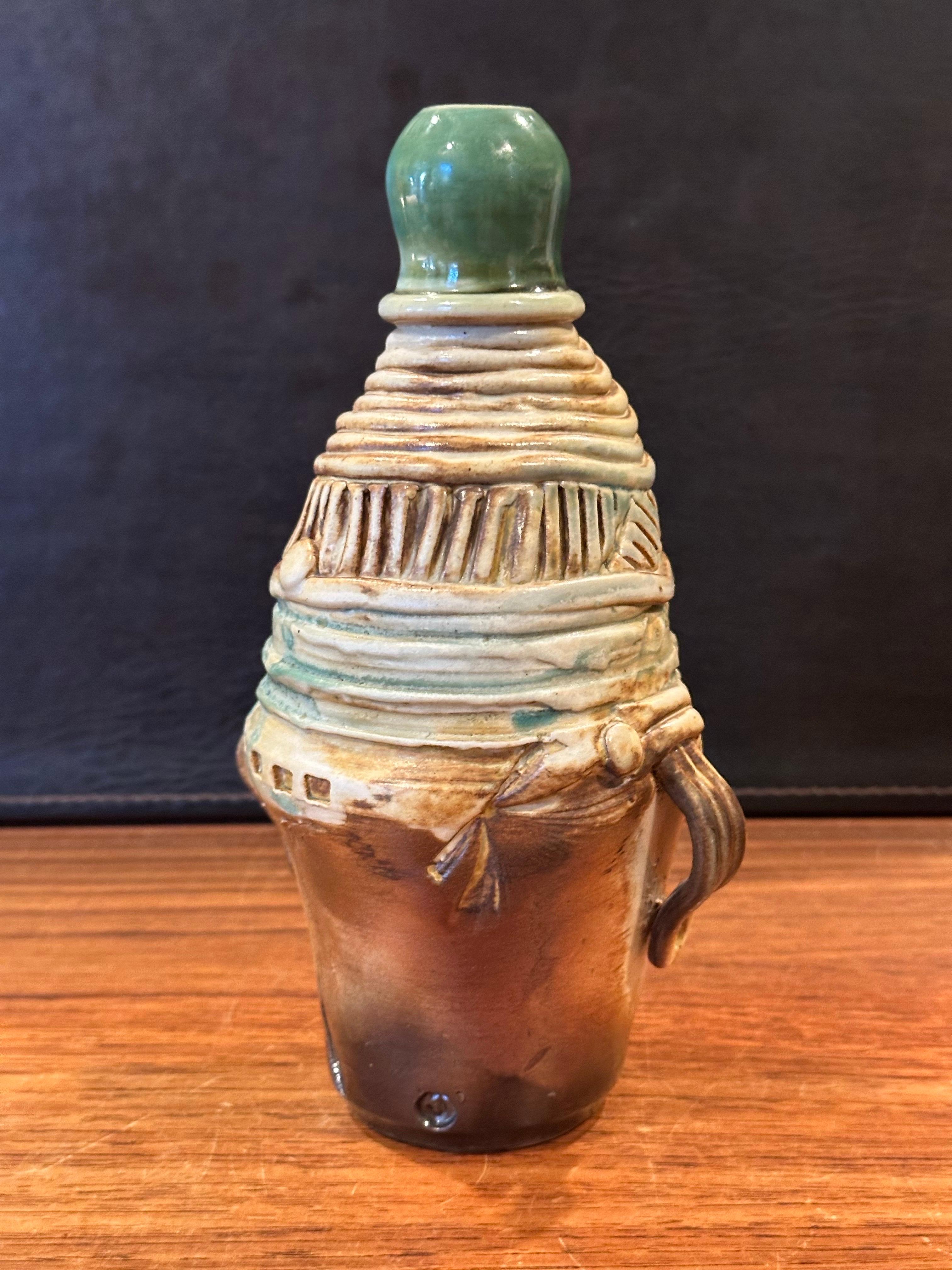 Small Brutalist Studio Pottery Signed Figural Vase In Good Condition For Sale In San Diego, CA