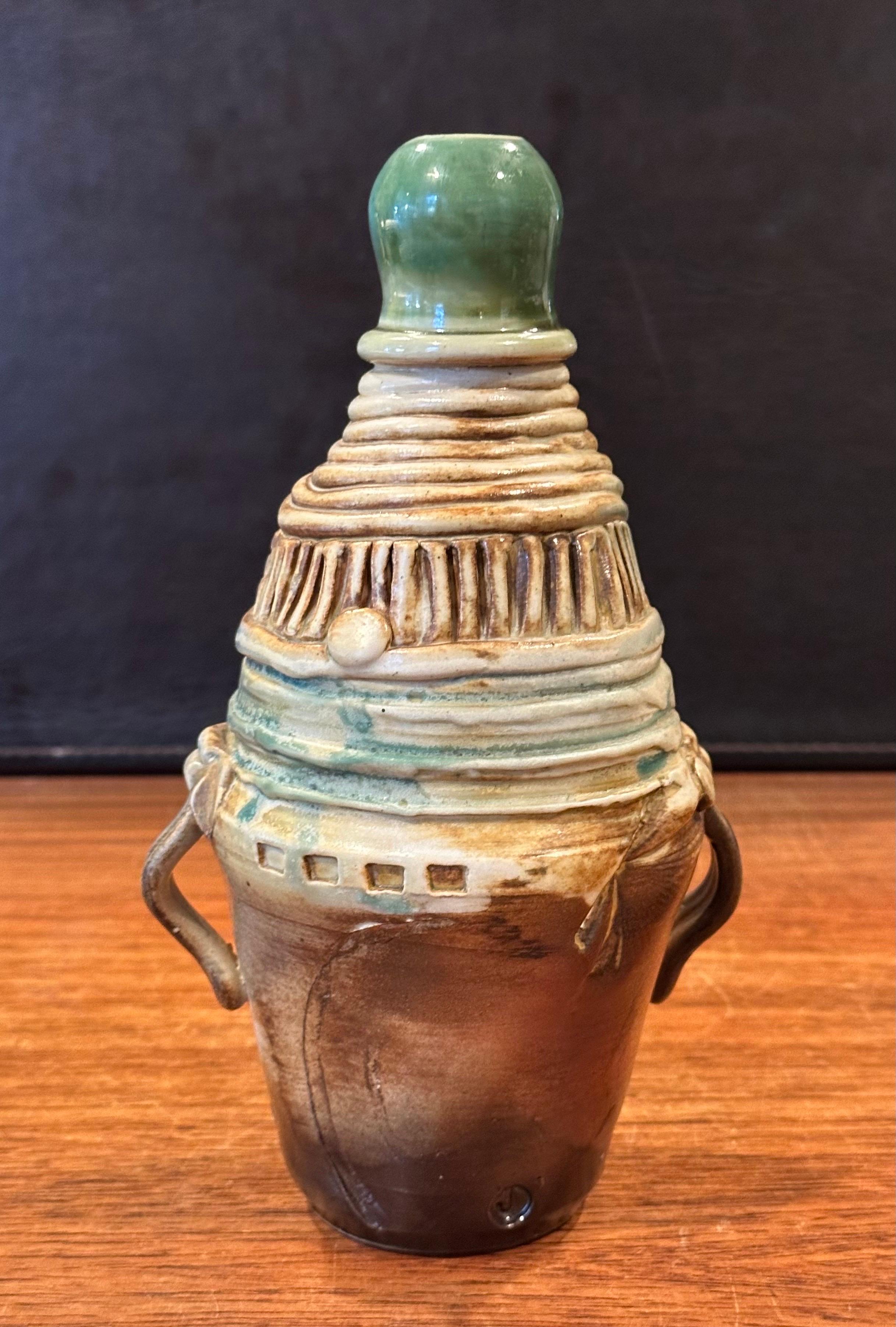 20th Century Small Brutalist Studio Pottery Signed Figural Vase For Sale