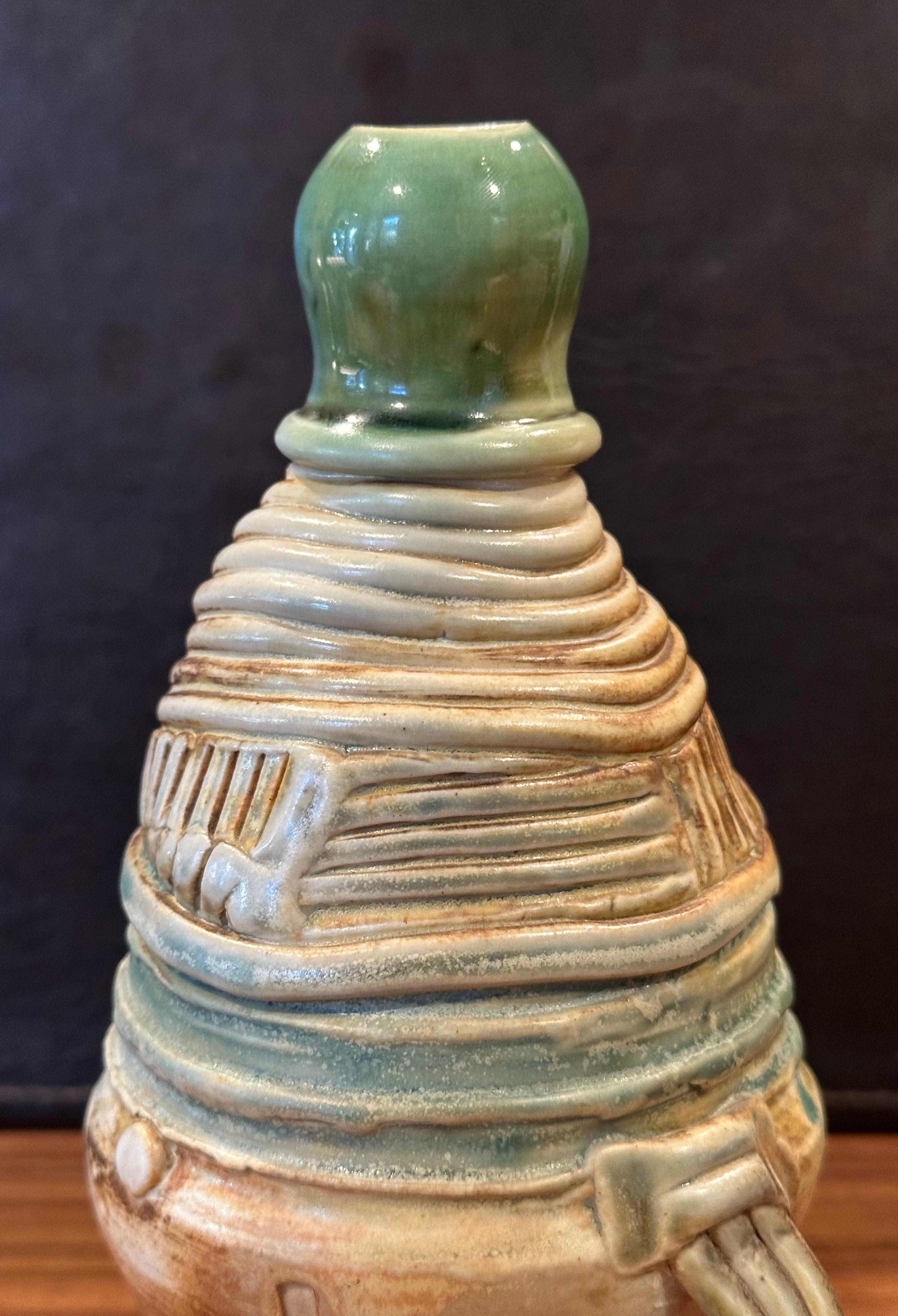 Small Brutalist Studio Pottery Signed Figural Vase For Sale 1