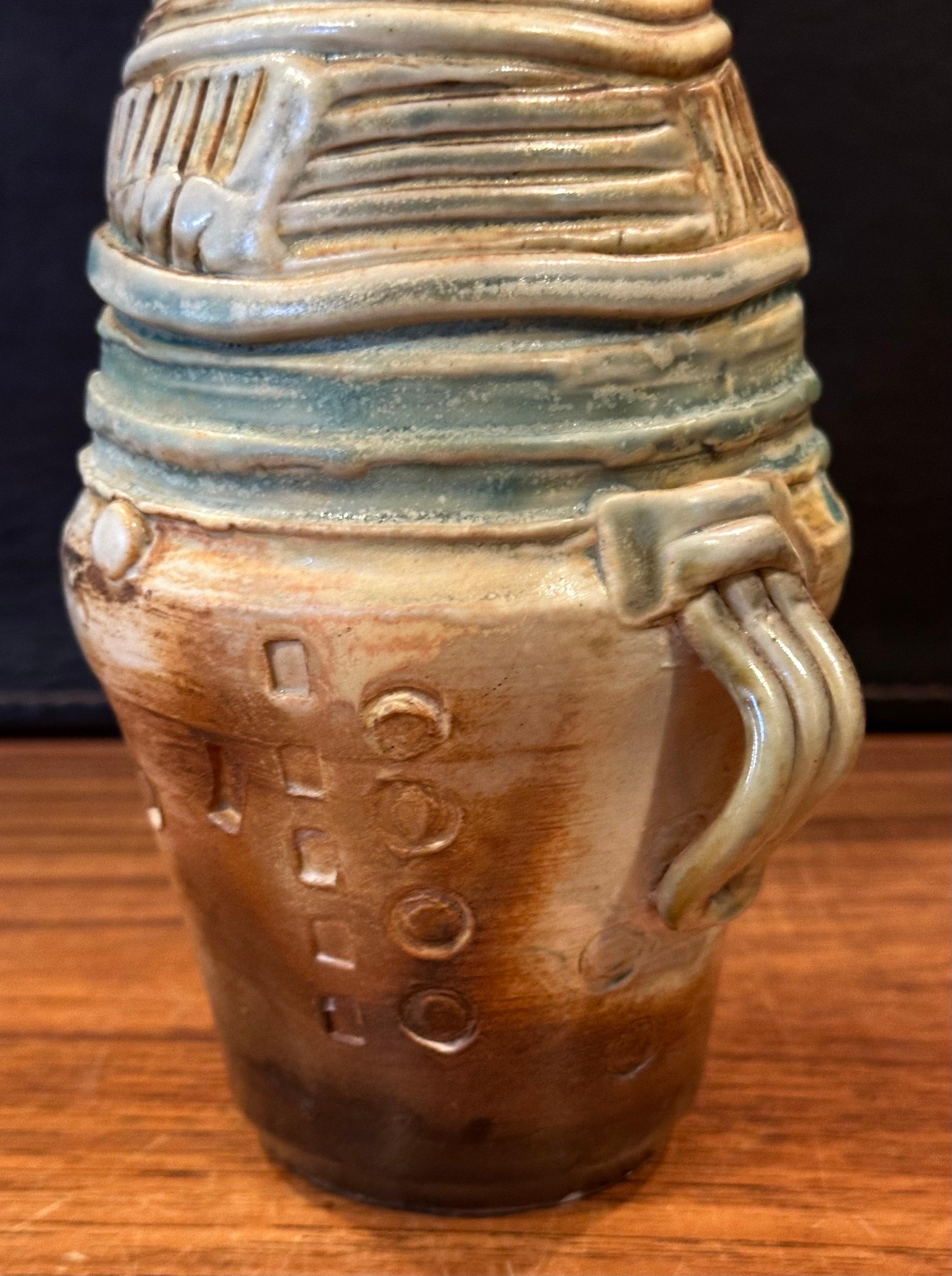 Small Brutalist Studio Pottery Signed Figural Vase For Sale 2