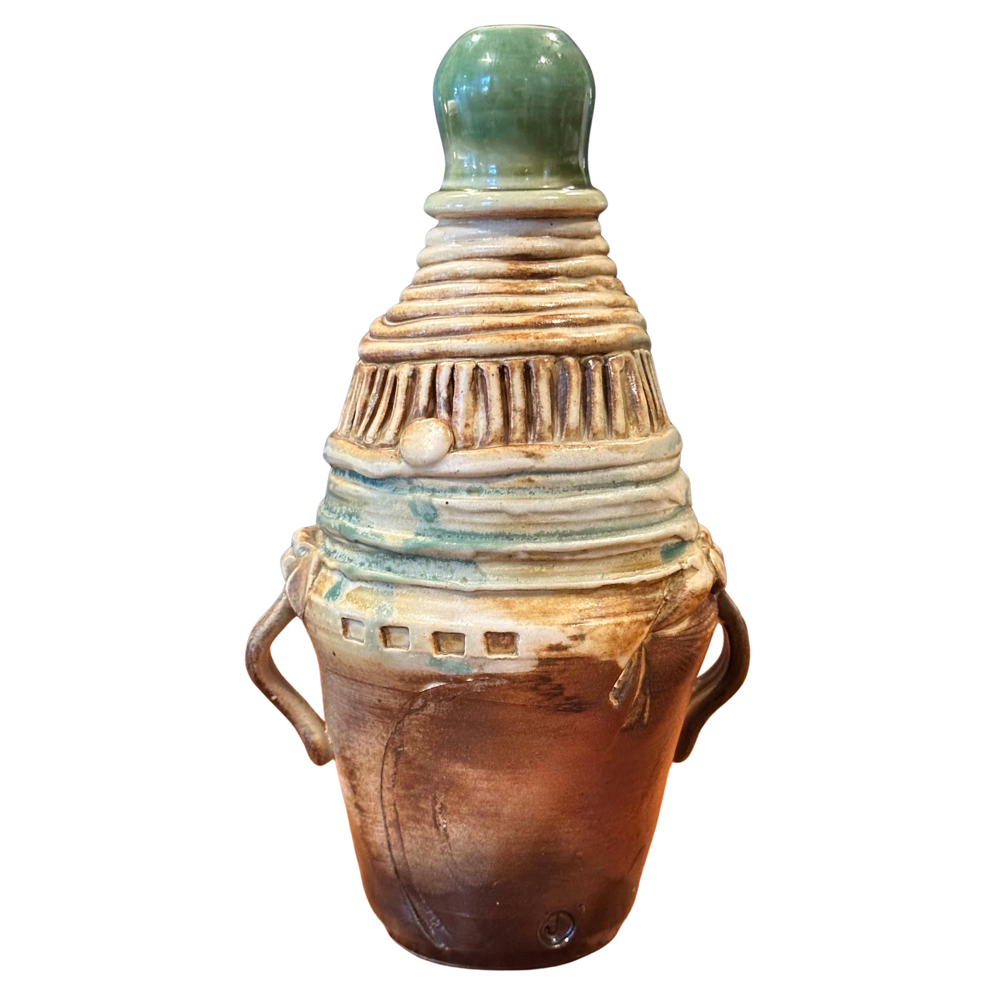 Small Brutalist Studio Pottery Signed Figural Vase