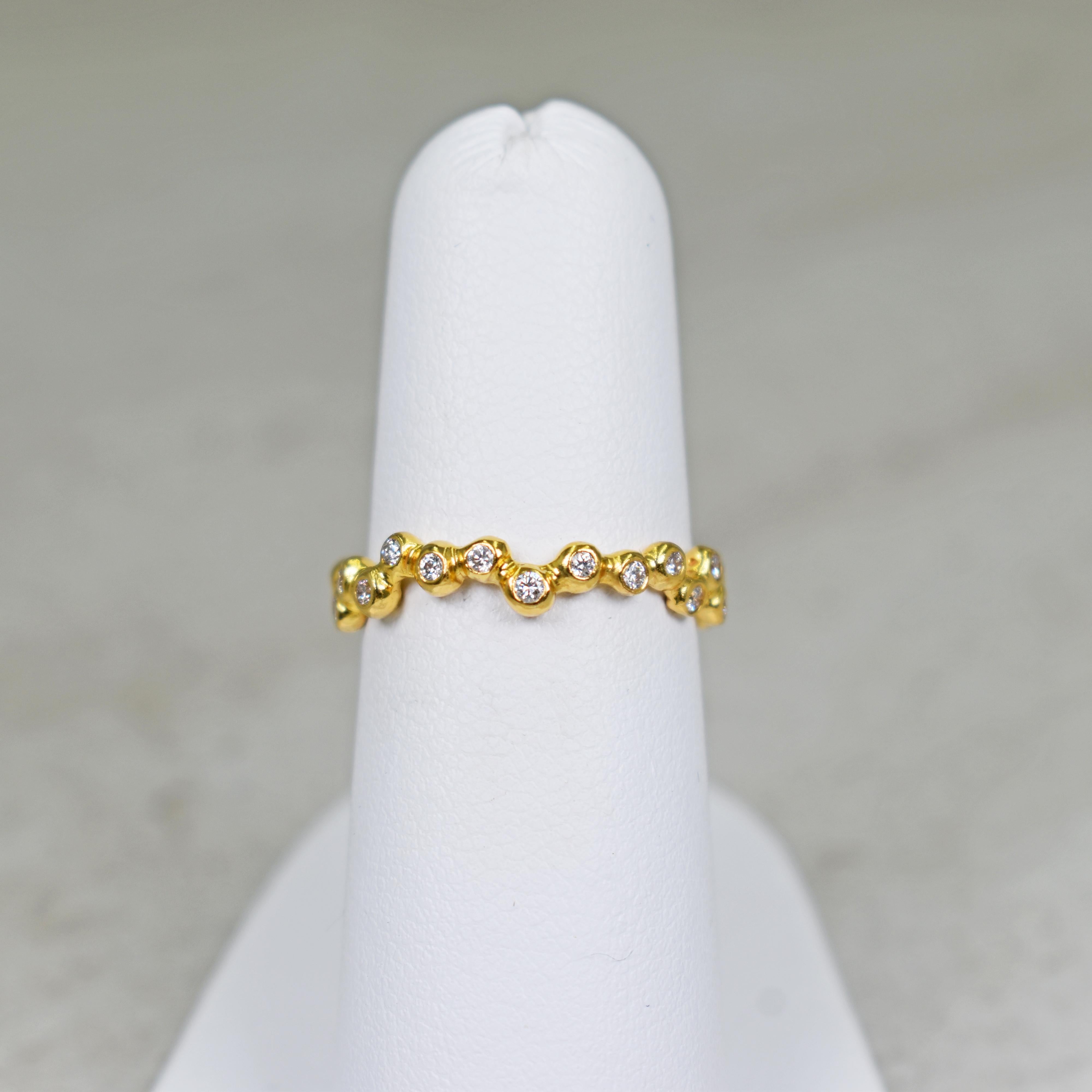 Round Cut Small Bubble Diamond 22 Karat Gold Band Ring For Sale