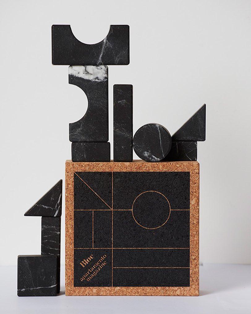Small Building Decorative Blocks
Dimensions: 15 x 15 x 3 cm
Type of marble: Black Kinitra (also available in White arabescato)

Inspired by the architectural nature of the timeless children’s game, Apartamento Magazine and Bloc studios have