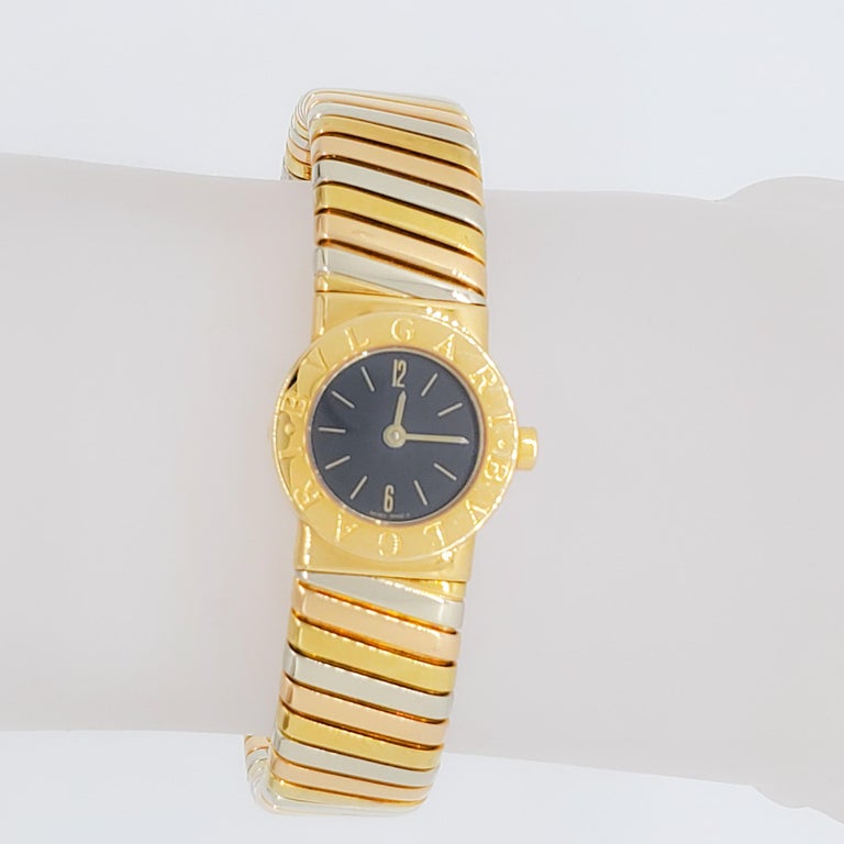 Small Bulgari Tubogas 18k 3 Tone Gold Watch For Sale 1