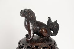 Small Burning Bronze Perfume with Brown Patina Decor Cranes in Clouds