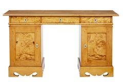 Small Burr Birch 19th Century Pedestal Desk