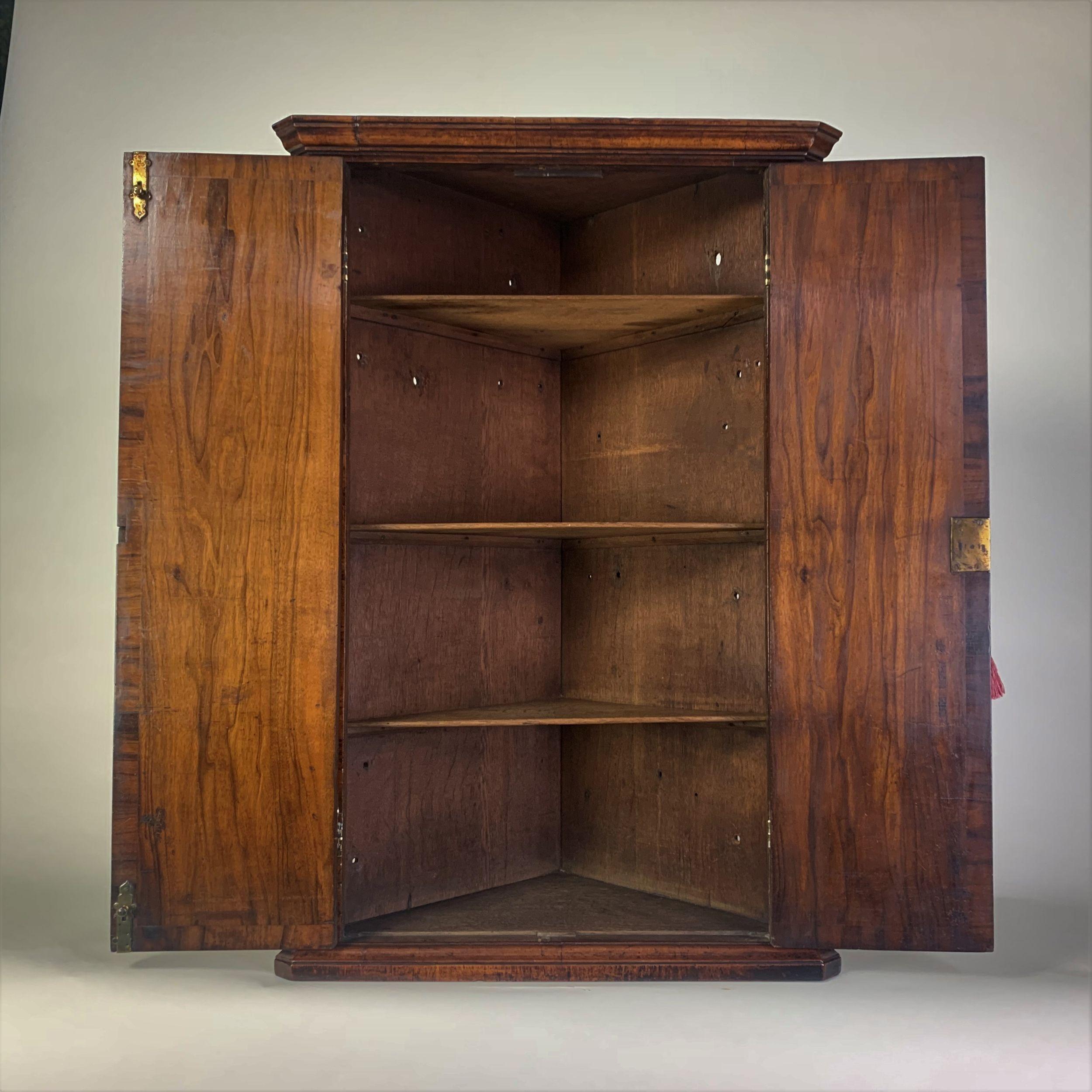 Small Burr Walnut and Marquetry Corner Cupboard For Sale 1