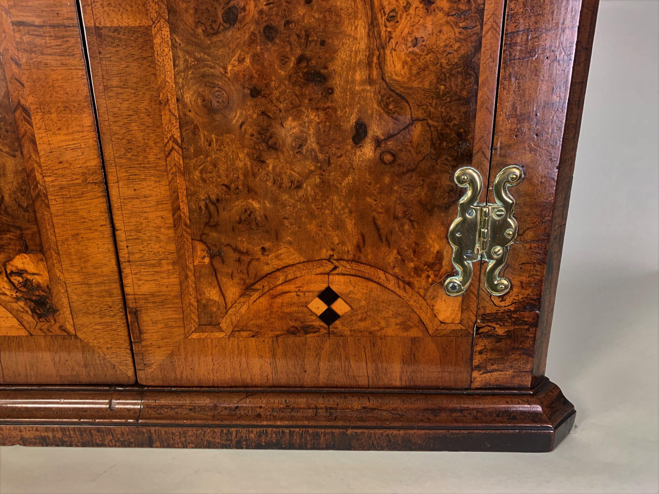 Small Burr Walnut and Marquetry Corner Cupboard For Sale 2