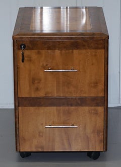 Small Burr Walnut Filing Cabinet Drawers Side Lamp End Wind Table Part of Suite