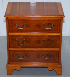 Small Burr Yew Wood Side Table Sized Chest of Drawers Great for Office Home Bed