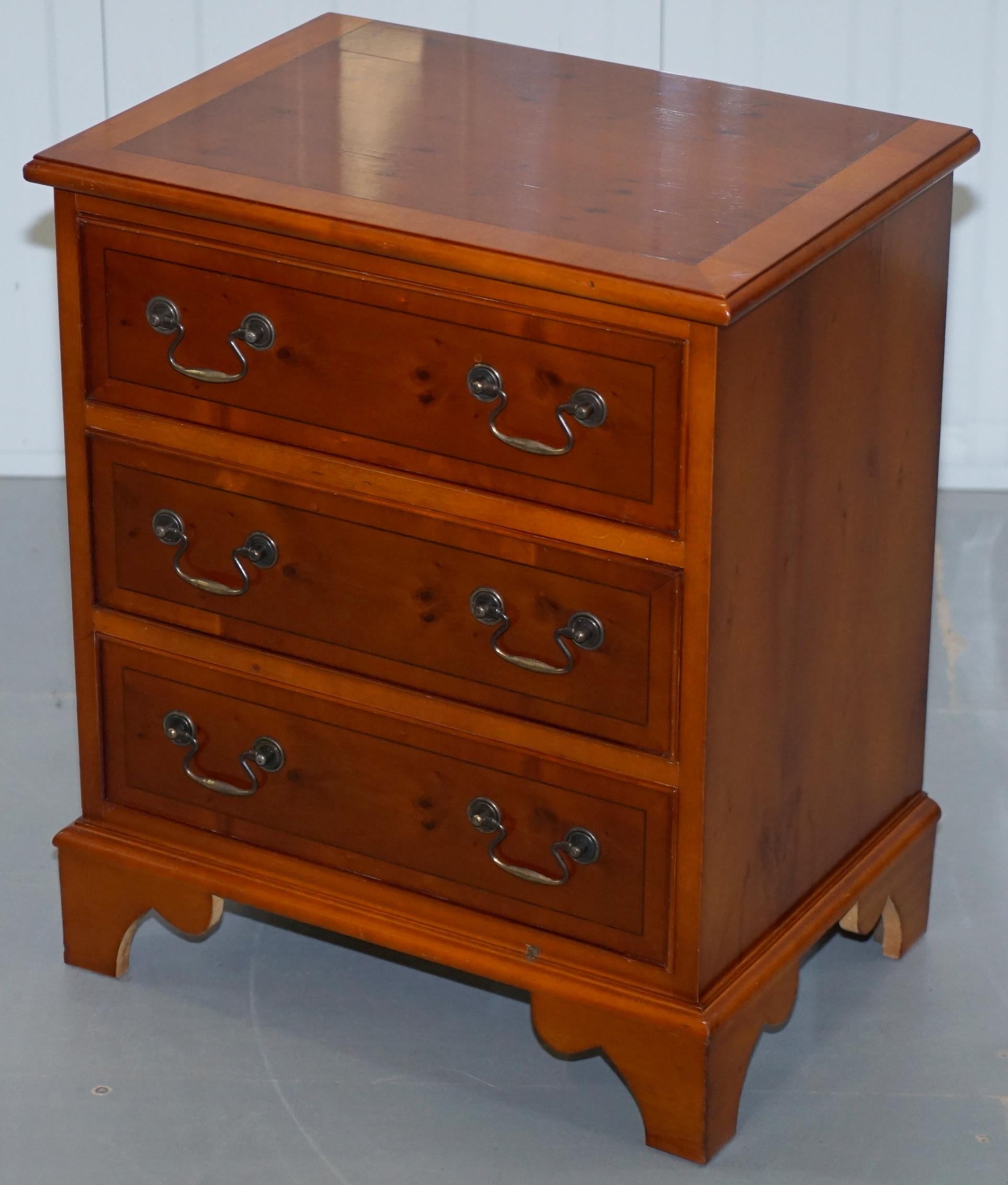 Regency Small Burr Yew Wood Side Table Sized Chest of Drawers Great for Office Home Bed
