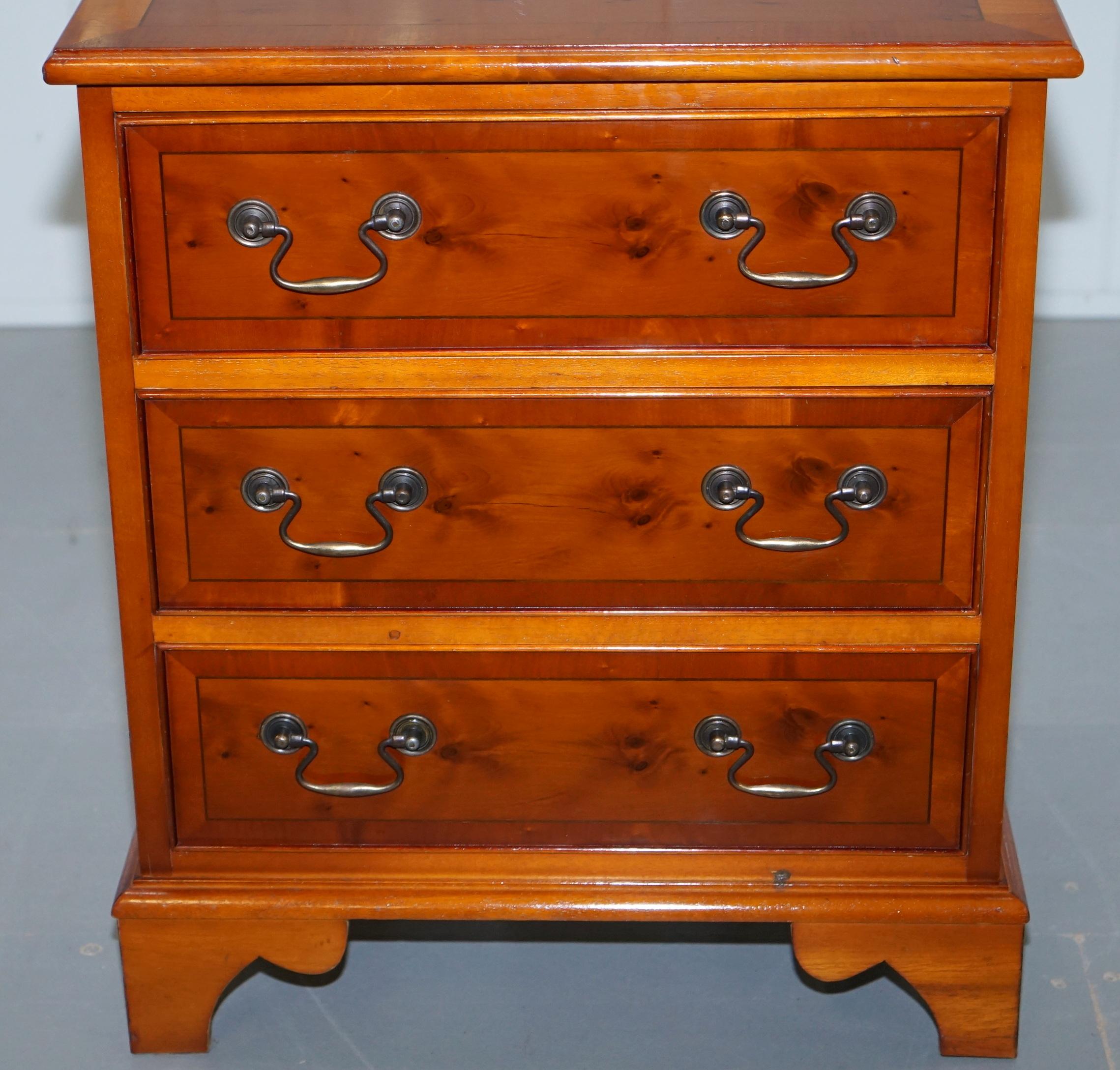 20th Century Small Burr Yew Wood Side Table Sized Chest of Drawers Great for Office Home Bed