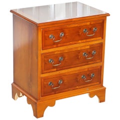 Small Burr Yew Wood Side Table Sized Chest of Drawers Great for Office Home Bed