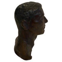 Small Bust Mans Bronze Sculpture by Barney Reid California Listed Artist