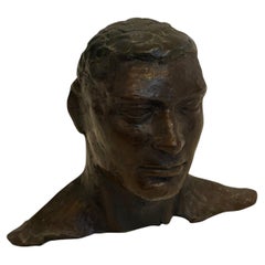 Small Bust Mans Bronze Sculpture by Barney Reid California Listed Artist