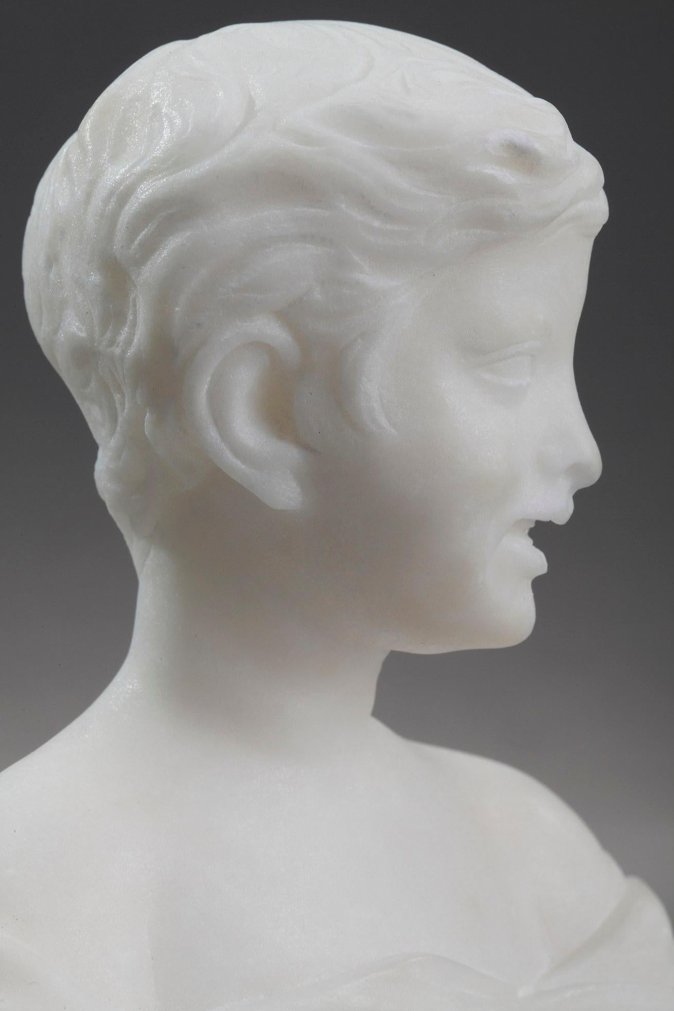 Small Bust Representing a Young Boy in Alabaster For Sale 9