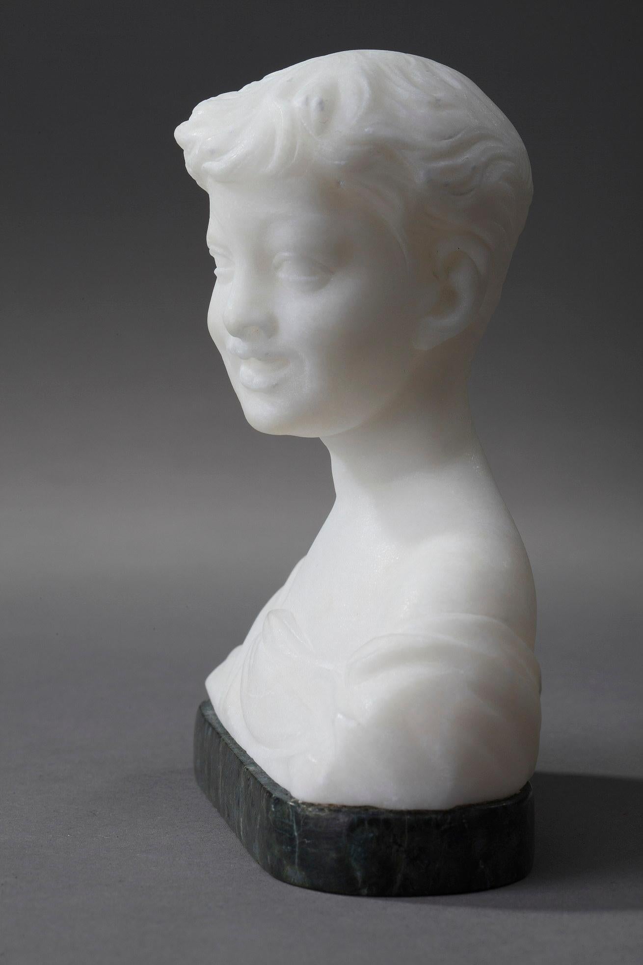 French Small Bust Representing a Young Boy in Alabaster For Sale