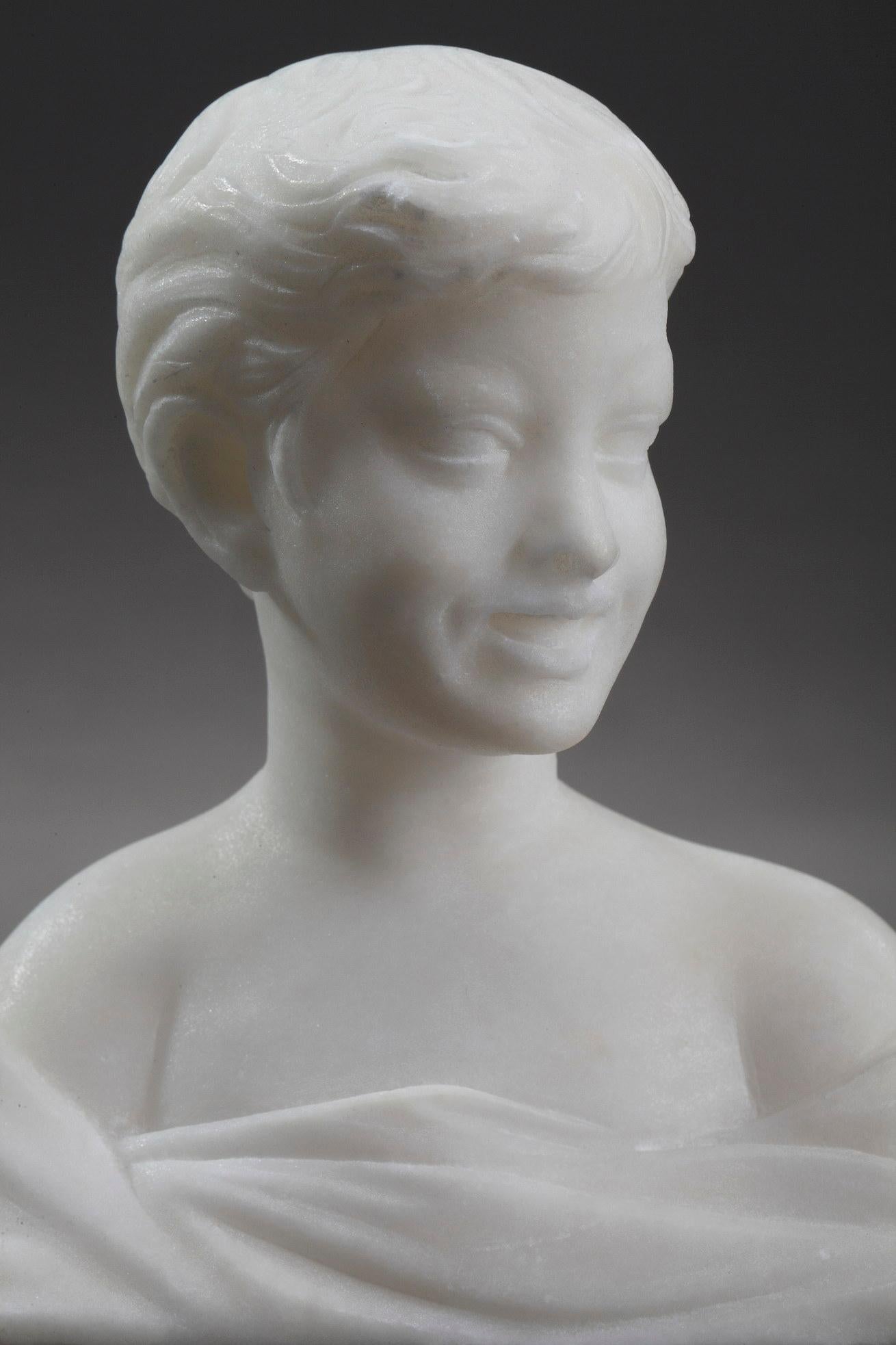 Small Bust Representing a Young Boy in Alabaster For Sale 2