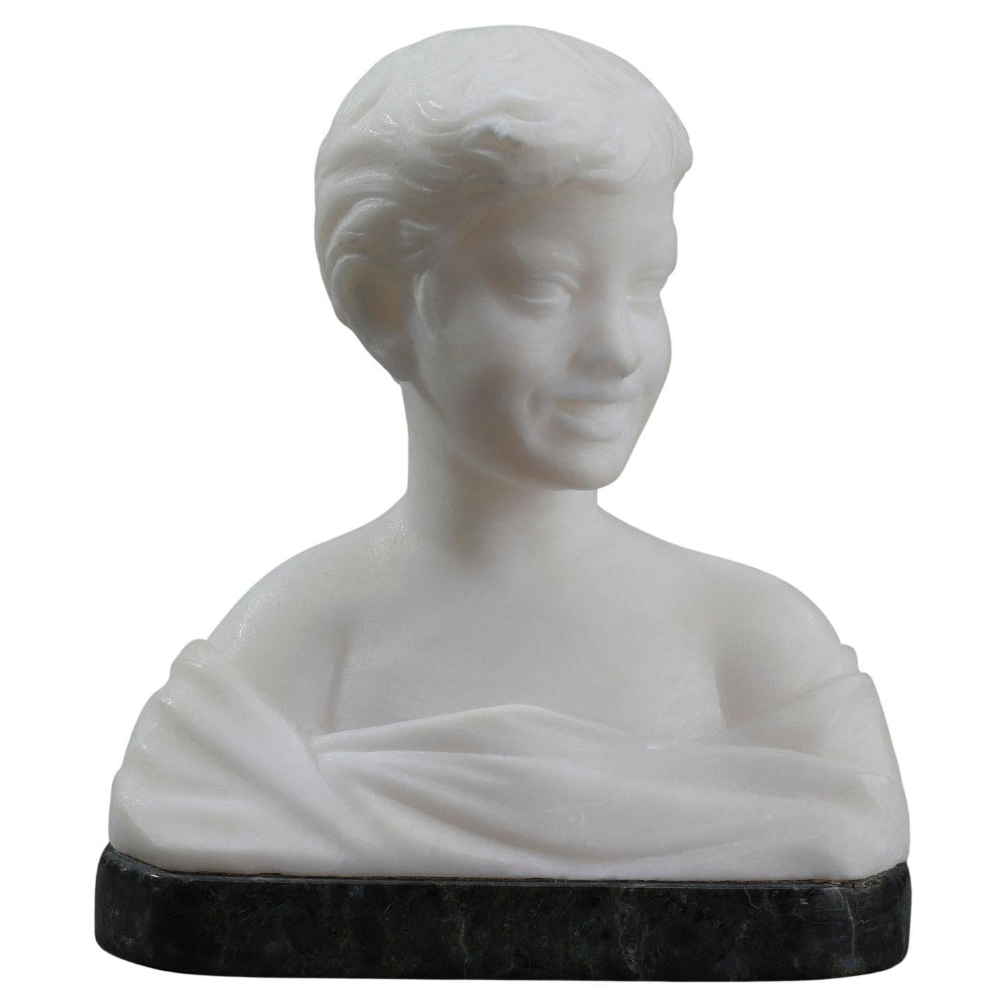 Small Bust Representing a Young Boy in Alabaster For Sale