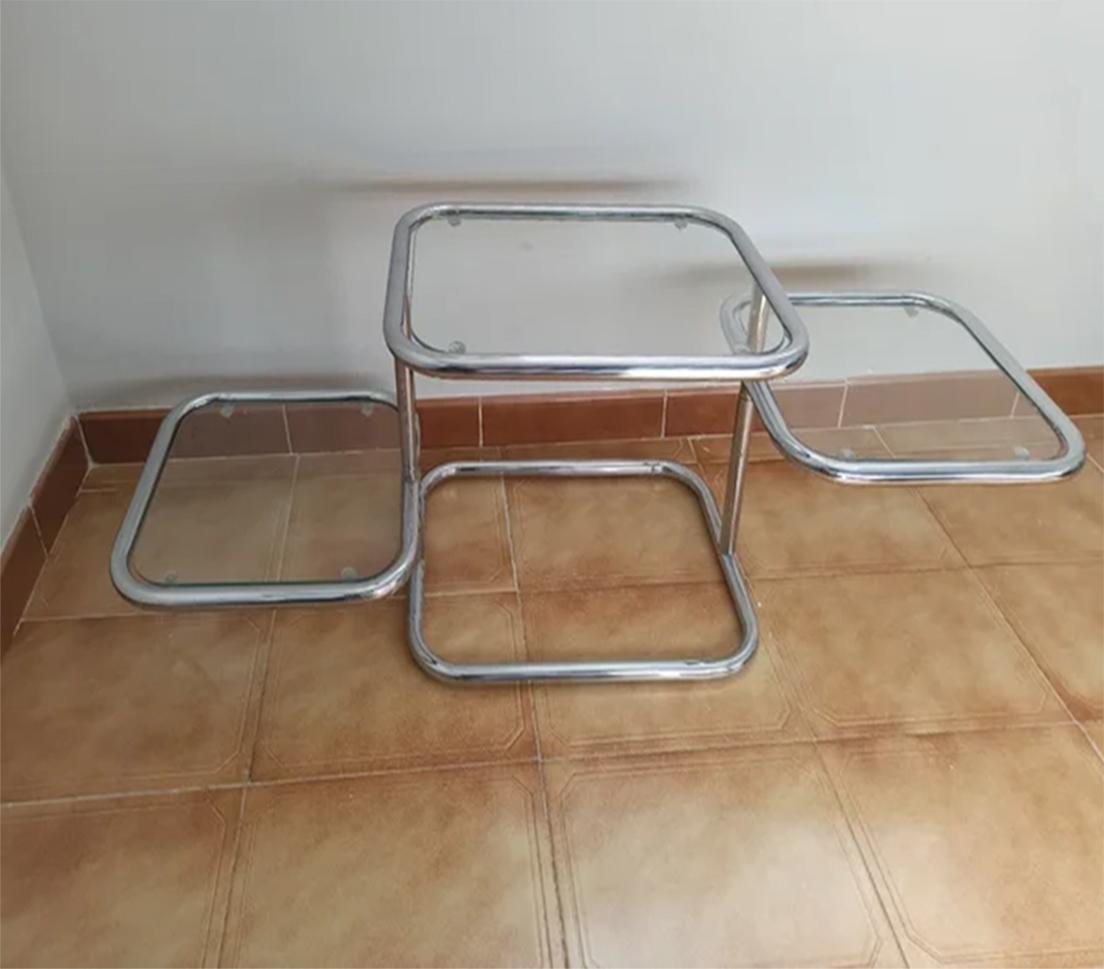 Mid-Century Modern Small But Extendable Steel Tube and Glass Table From the 70s  