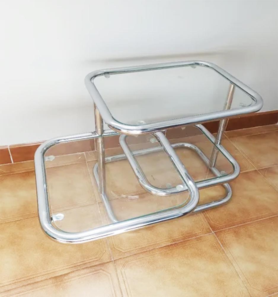 Small But Extendable Steel Tube and Glass Table From the 70s   1