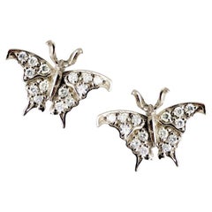 Small Butterfly Diamond Earrings Front View  White Gold