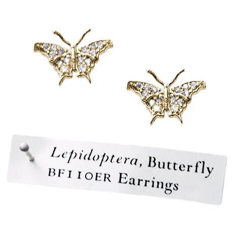 Kleine Schmetterling-Diamant-Ohrringe Vorderansicht  Gelbgold im Angebot