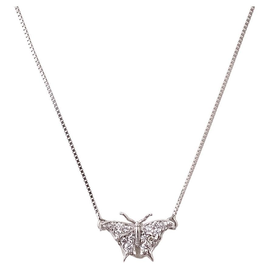 Small Butterfly Diamond Necklace Front View White Gold