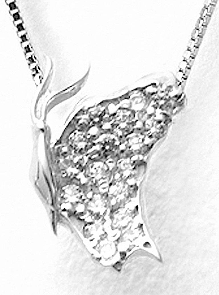 Artist Small Butterfly Diamond Necklace Side View  White Gold For Sale