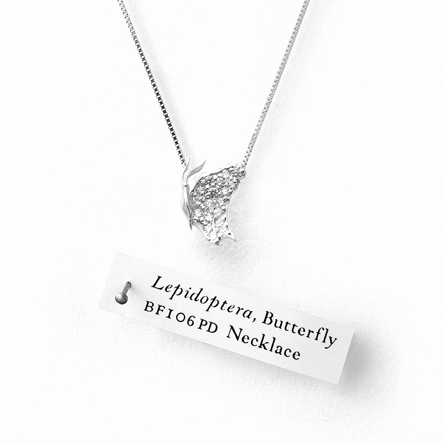 Brilliant Cut Small Butterfly Diamond Necklace Side View  White Gold For Sale