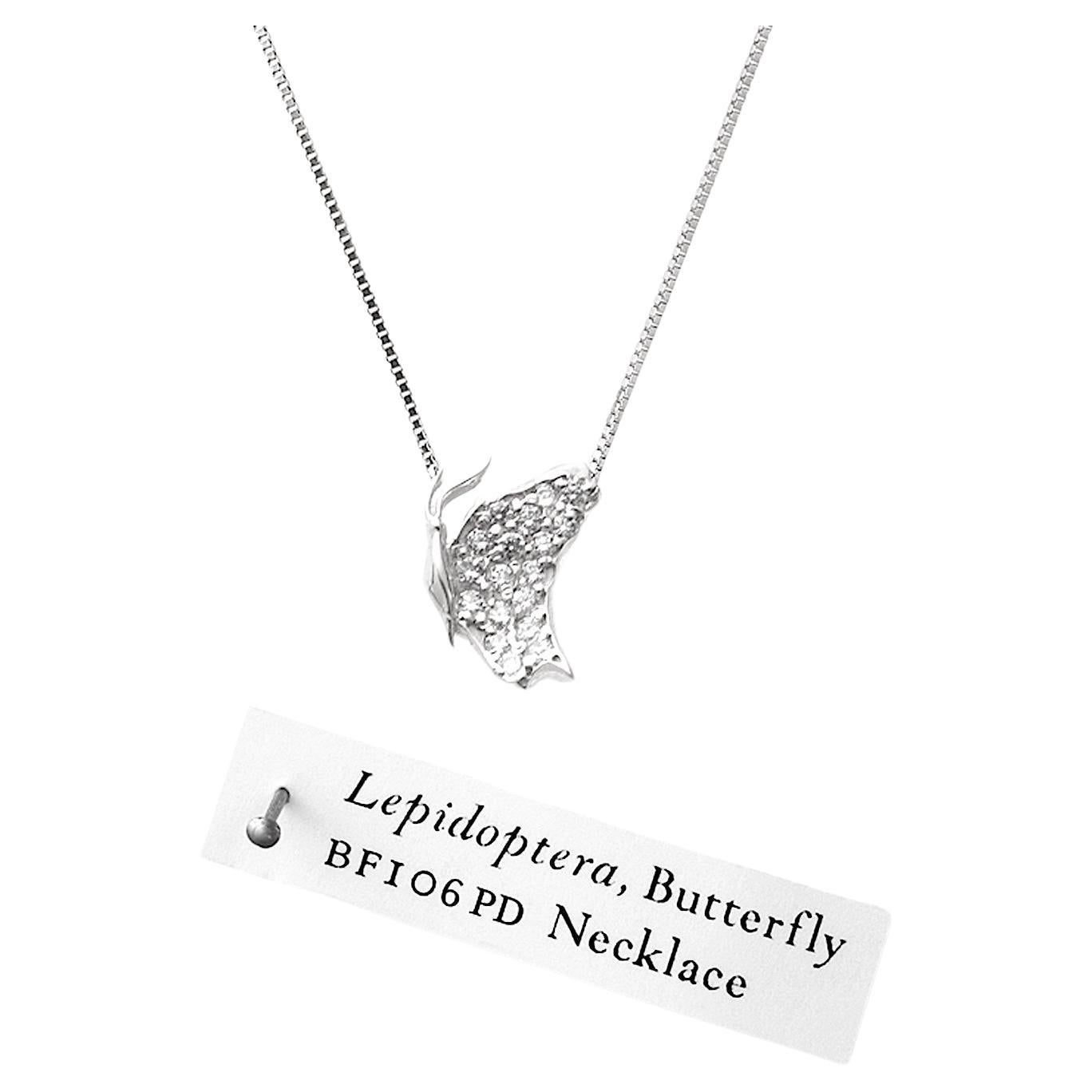 Small Butterfly Diamond Necklace Side View  White Gold