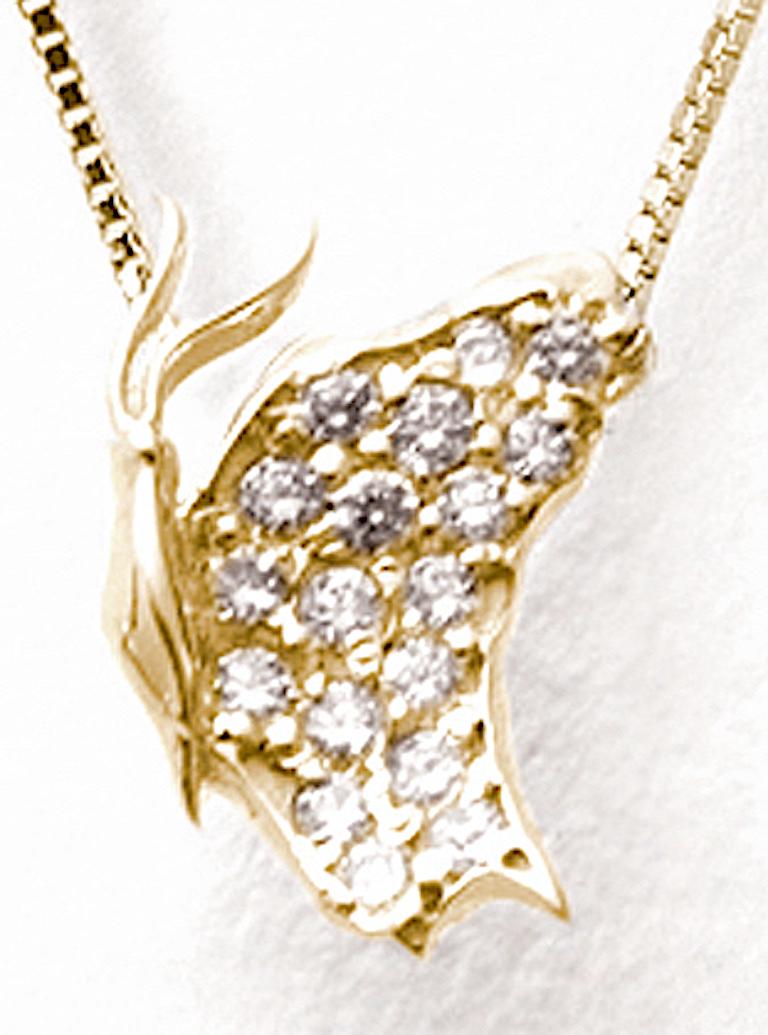 Artist Small Butterfly Diamond Necklace Side View  Yellow Gold For Sale