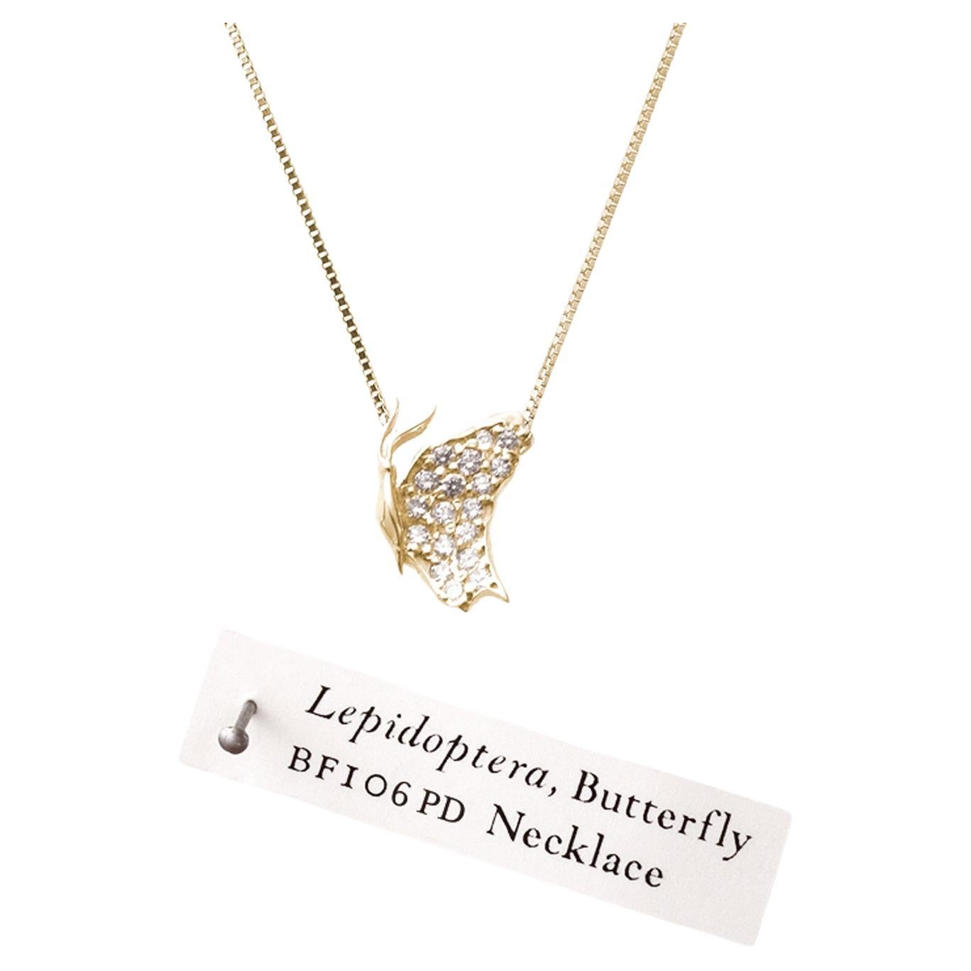 Kleine Schmetterling-Diamant-Halskette Seitenansicht Gelbgold im Angebot  bei 1stDibs