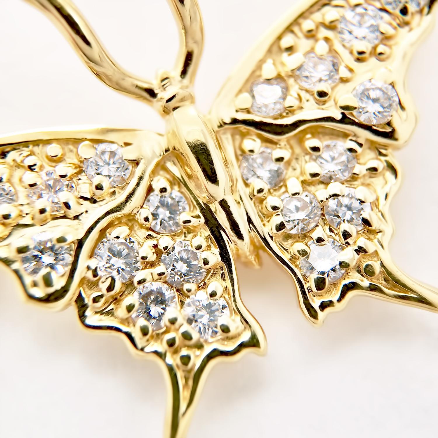 Women's Small Butterfly Necklace front view / Yellow Gold Plated White Sapphires For Sale
