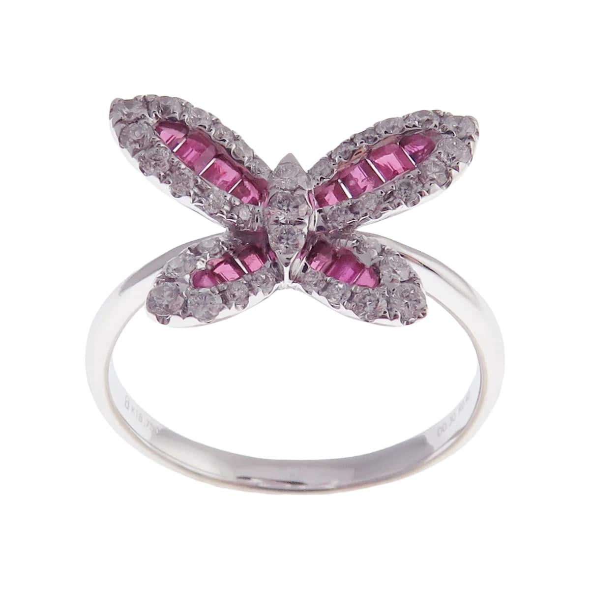 Modern Small Butterfly Ruby Earring Ring Set For Sale