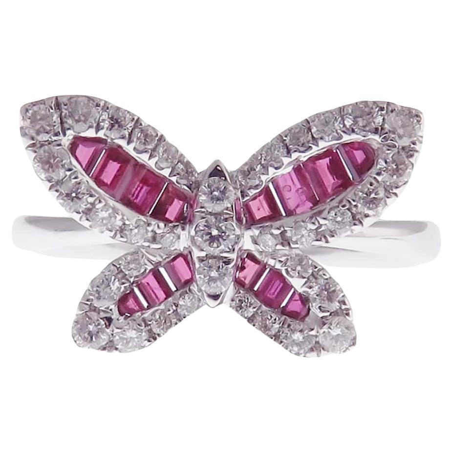 Small Butterfly Ruby Earring Ring Set For Sale