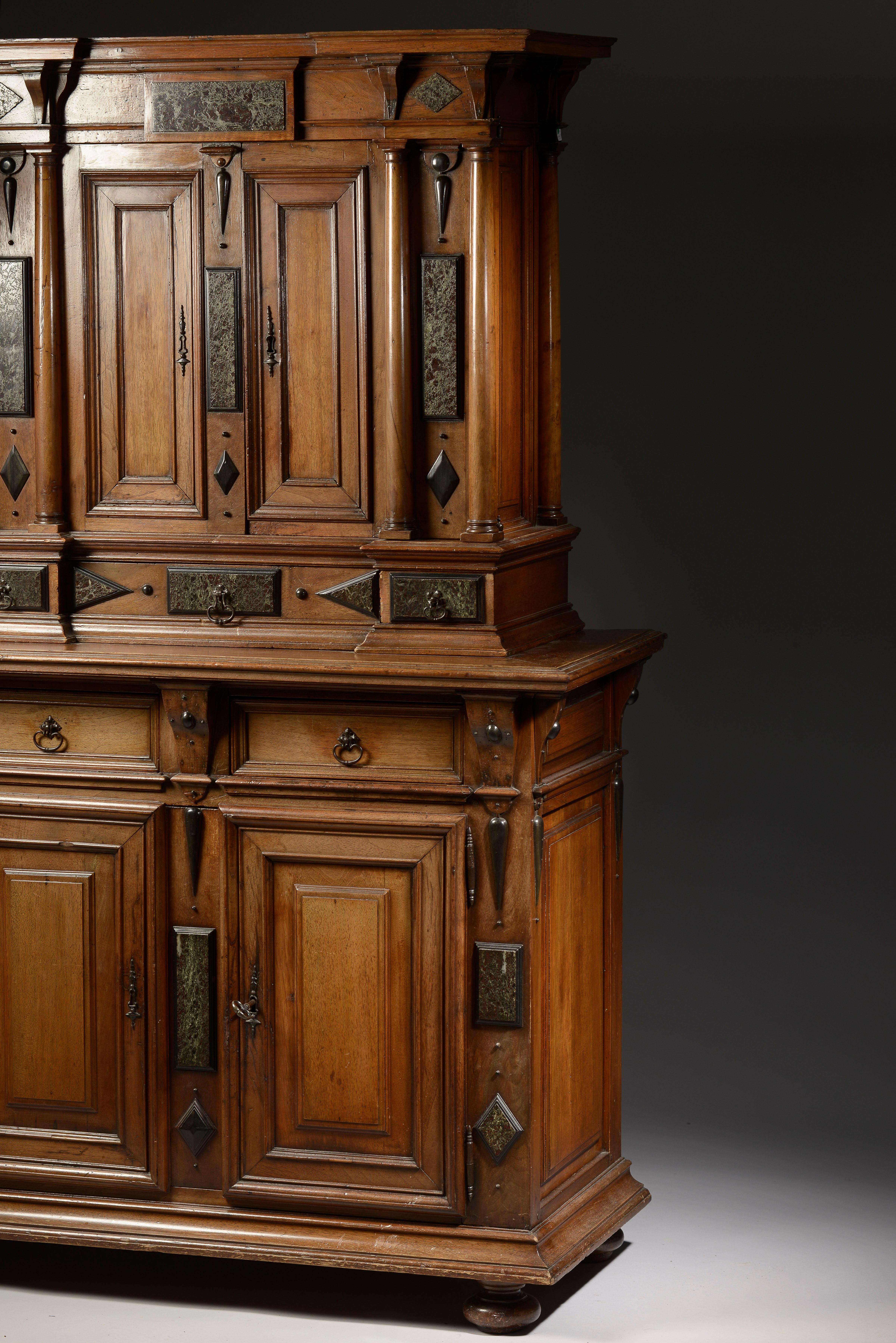 Small Cabinet by l'Ecole de Fontainebleau Incrusted with Marble Tablets For Sale 2