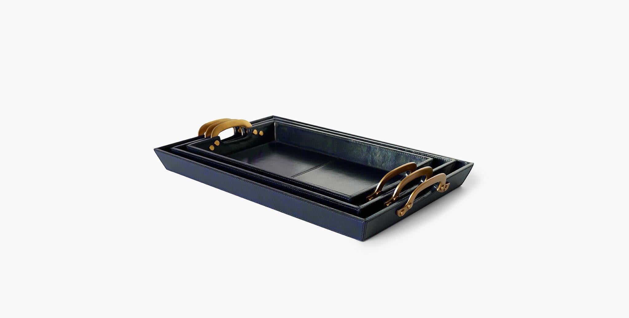 Contemporary Ben Soleimani Small Cade Leather Serving Tray - Sapphire   For Sale