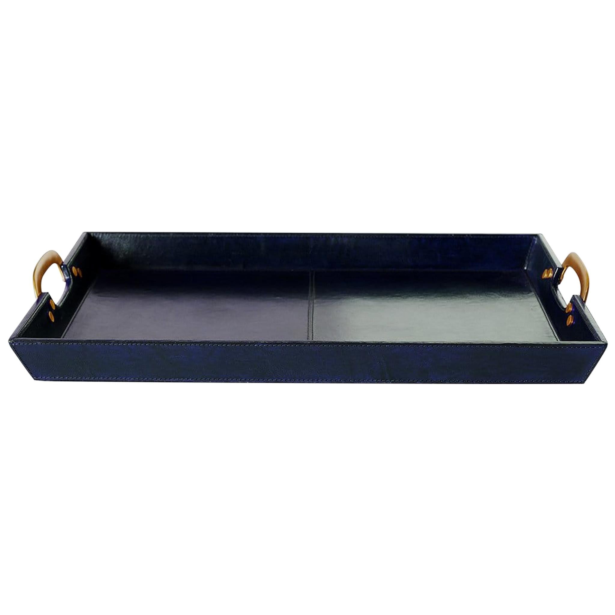 Ben Soleimani Small Cade Leather Serving Tray - Sapphire   For Sale
