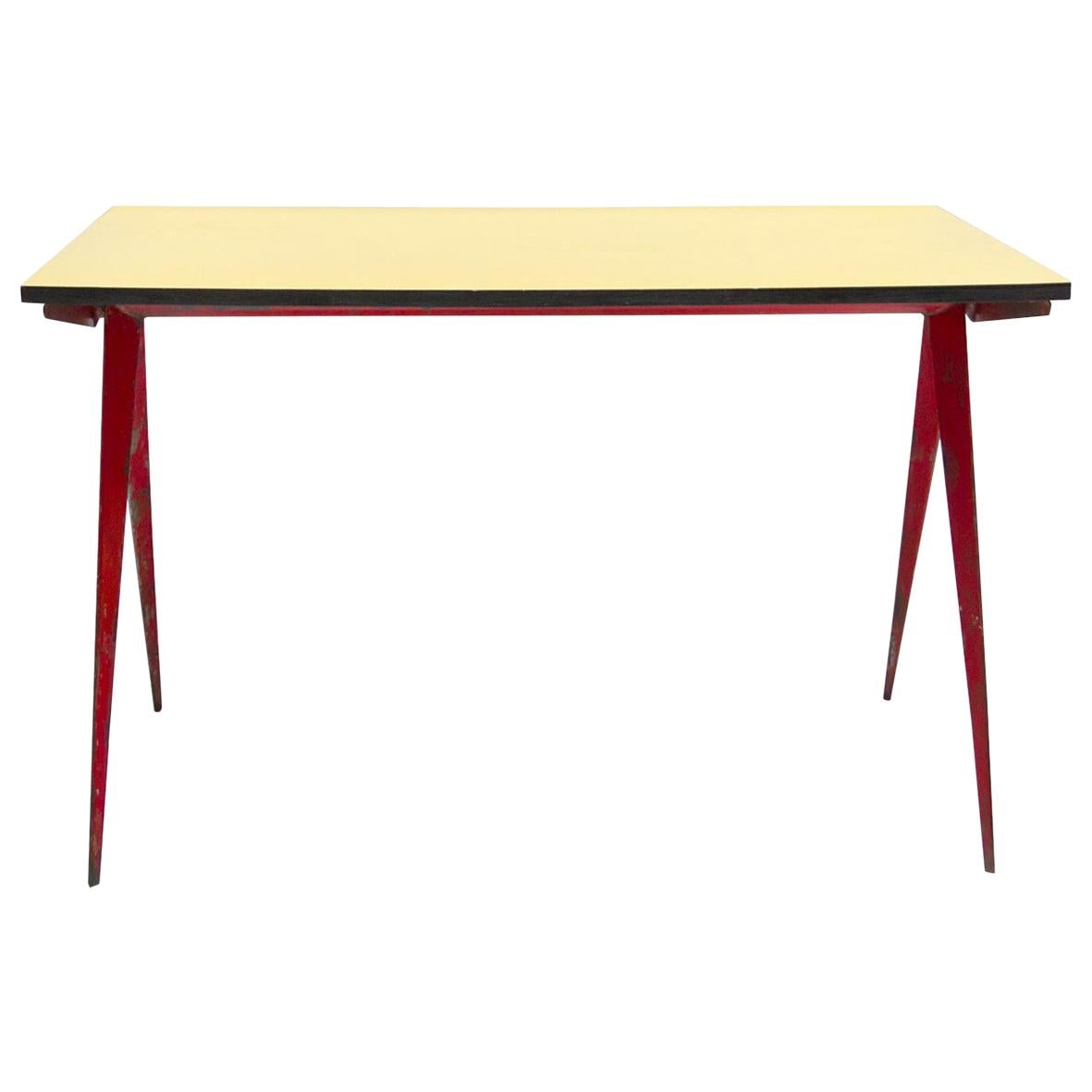 Small Cafeteria Table a.k.a "Compas" Designed by Jean Prouve, circa 1950, France For Sale