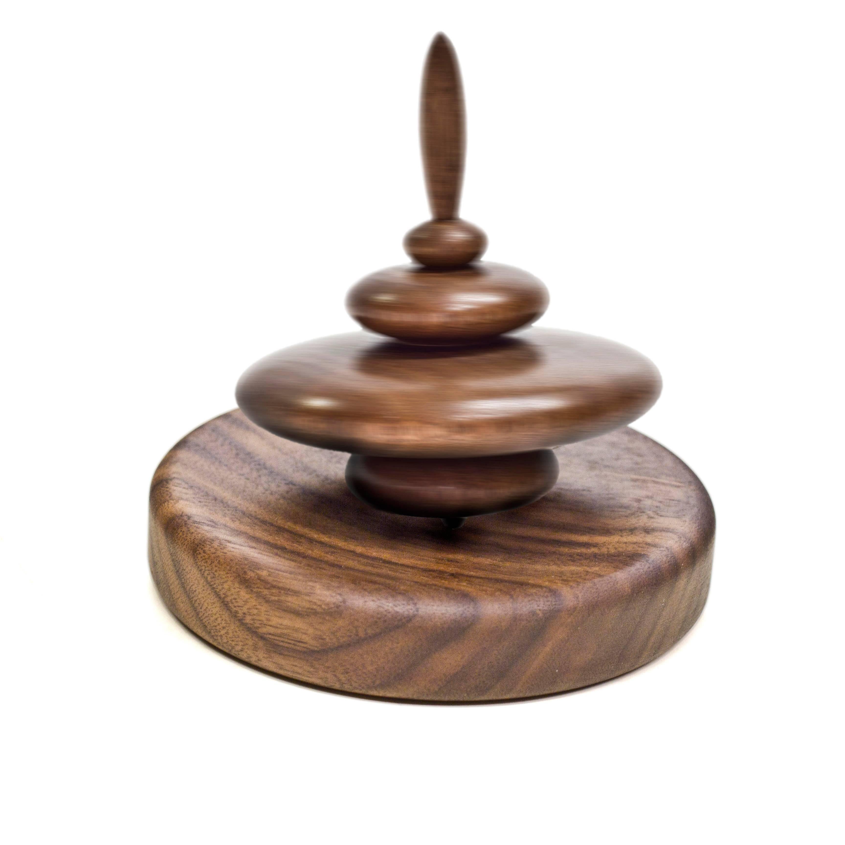 Modern Small Cairn Elemental Spinning Top in Oiled Walnut by Alvaro Uribe for Wooda For Sale