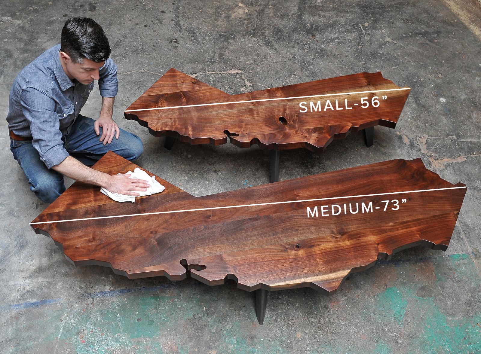 Modern Small California Shaped Coffee Table Studio-crafted from Salvaged Claro Walnut For Sale