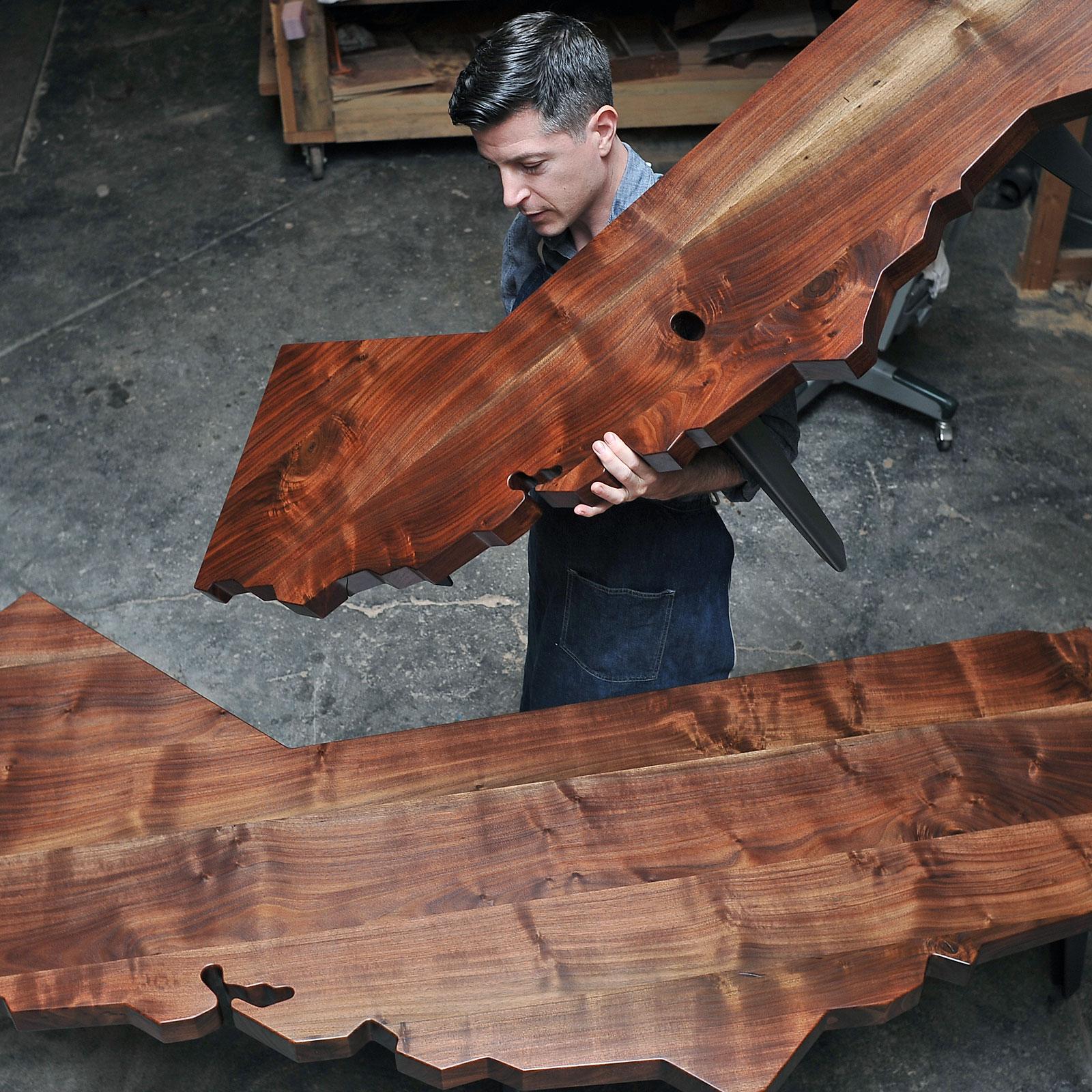 American Small California Shaped Coffee Table Studio-crafted from Salvaged Claro Walnut For Sale