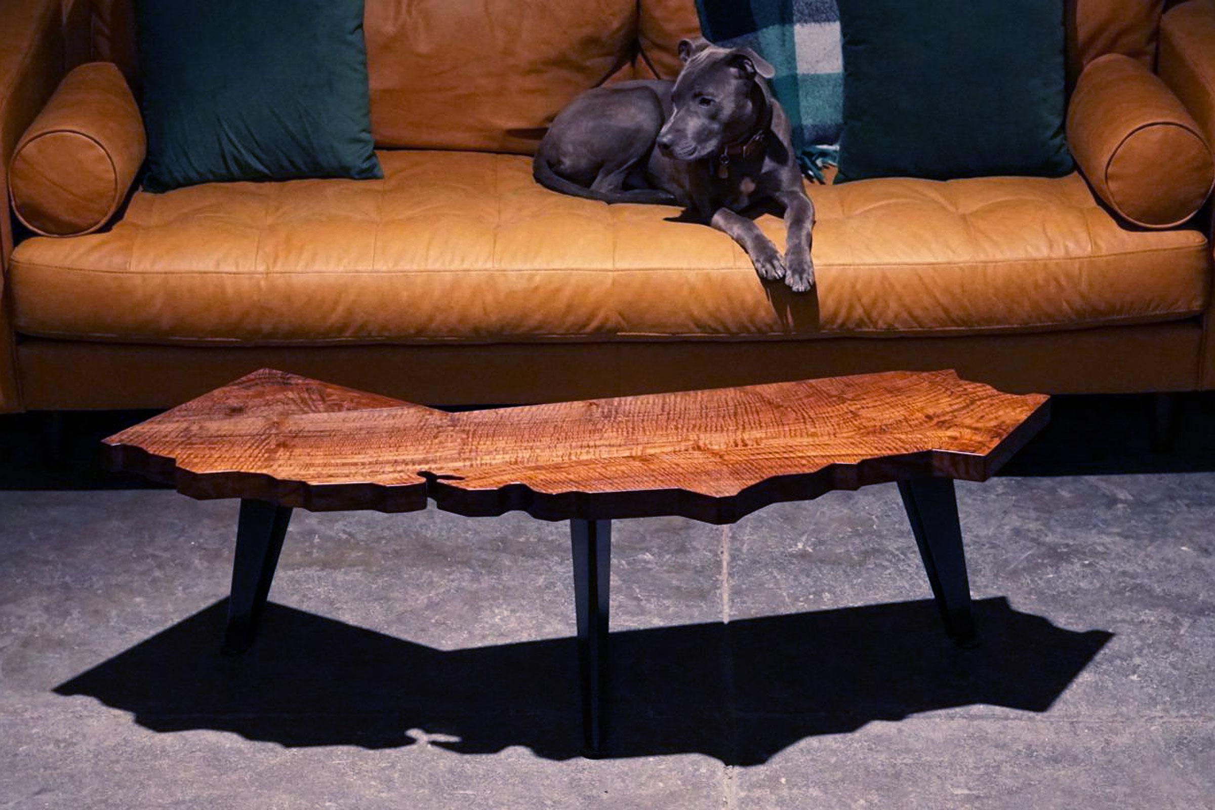 Hand-Crafted Small California Shaped Coffee Table Studio-crafted from Salvaged Claro Walnut For Sale
