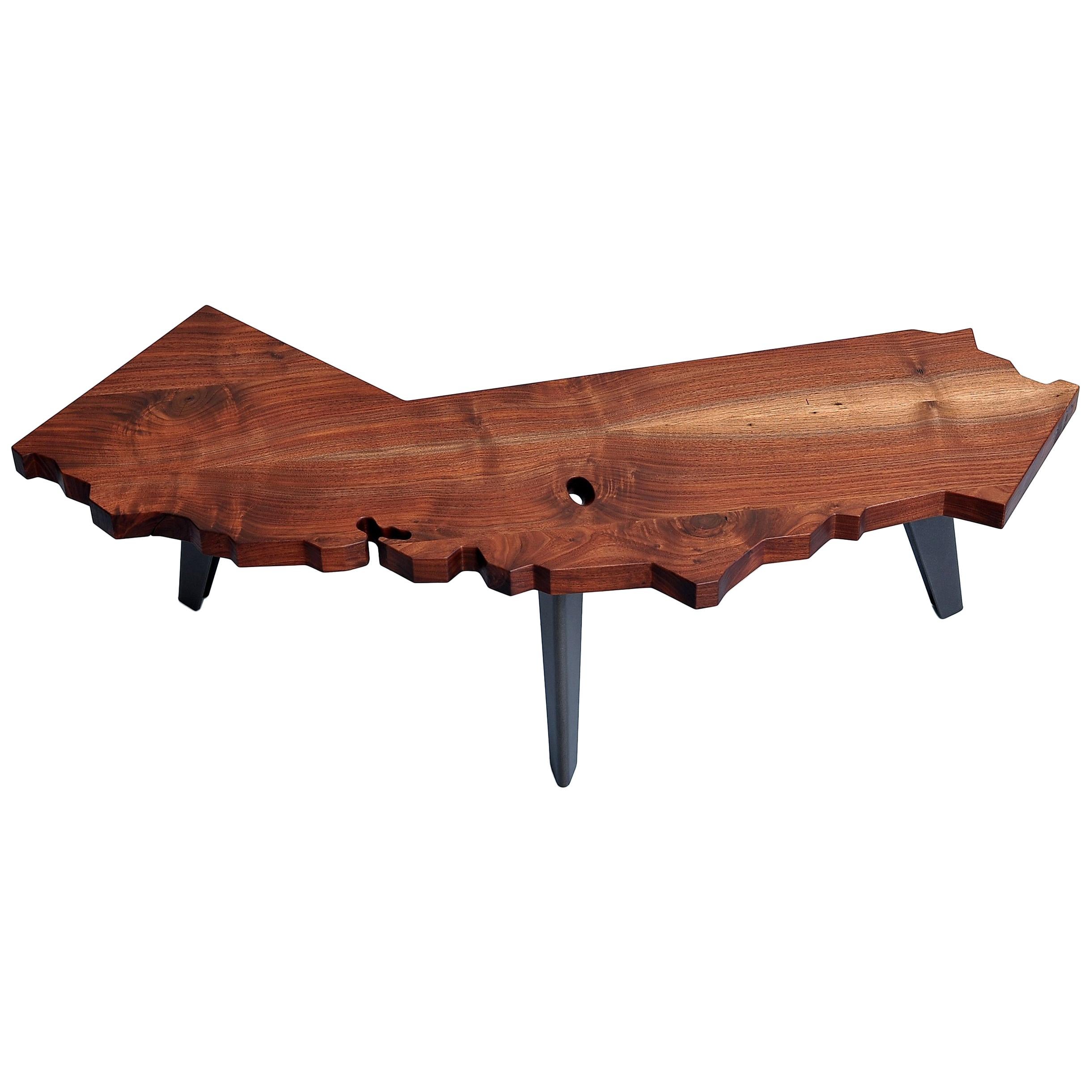 Small California Shaped Coffee Table Studio-crafted from Salvaged Claro Walnut For Sale
